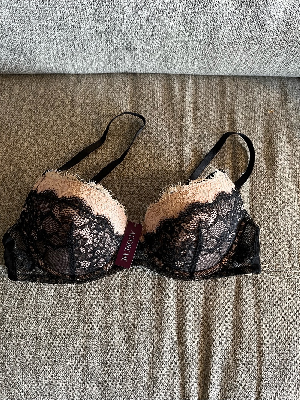 Adore Me Lace Push-Up Bra in Black and Blush